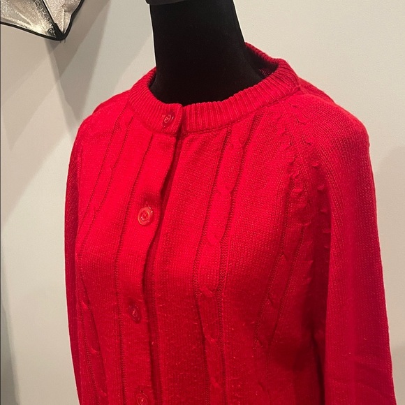 Dark Red Cable Knit Button-Up Sweater vintage medium - Picture 2 of 2